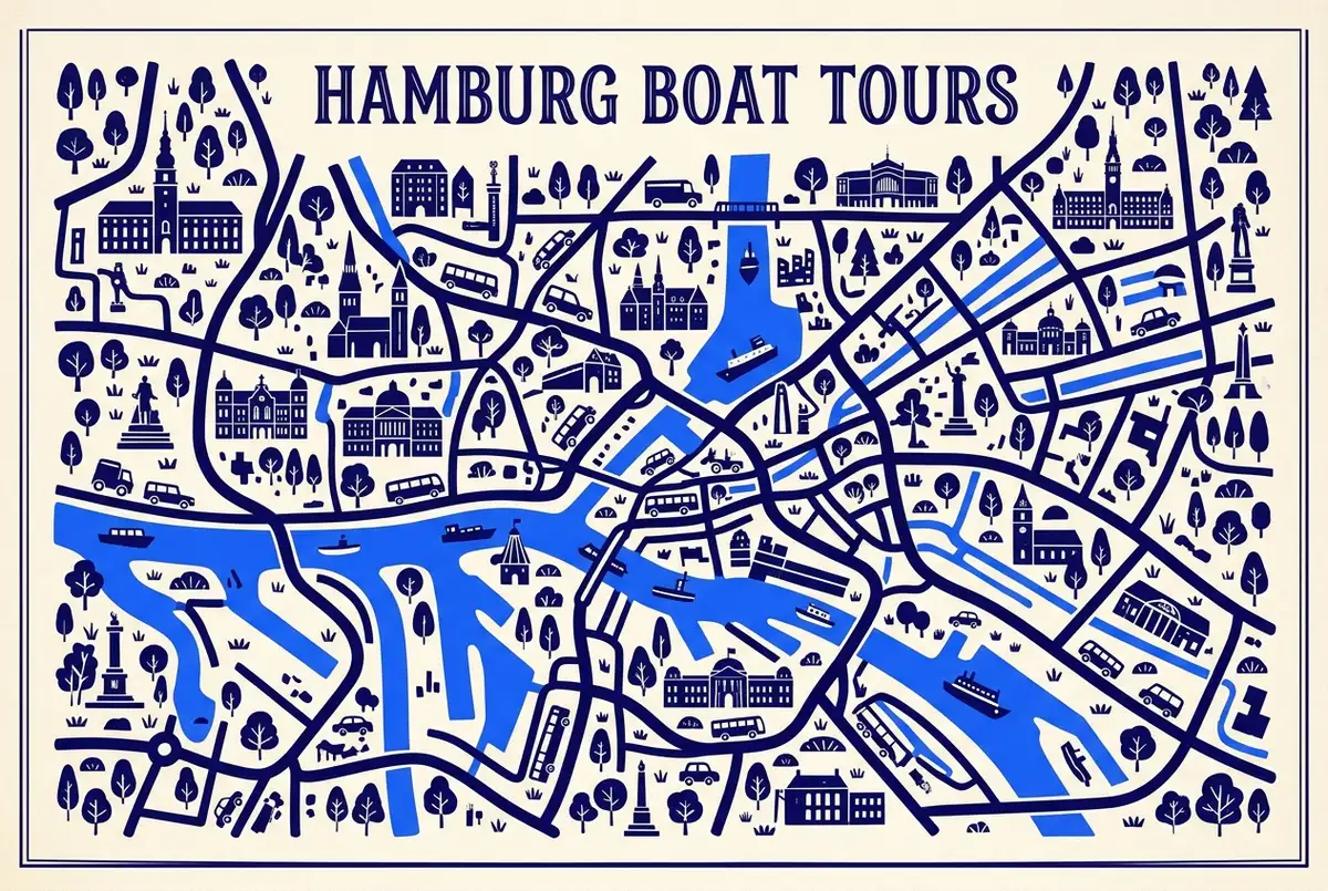 illustrated map of Hamburg highlights for Havnerundfart eller Kanalrundfart i Hamborg: Hvad Skal Du Vælge?, havnerundfart eller kanalrundfart hamborg