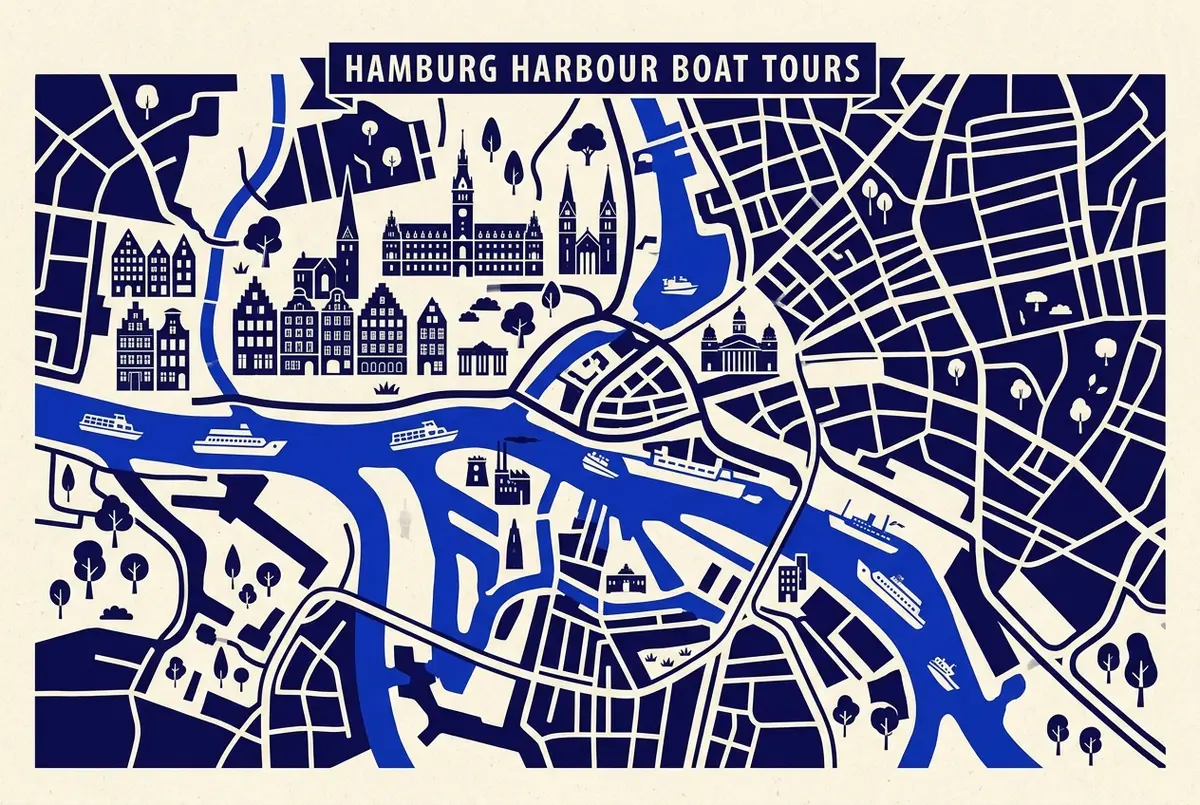 illustrated map of Hamburg highlights for Hamburg Harbour Cruise Prices & Tickets, hamburg boat tour price