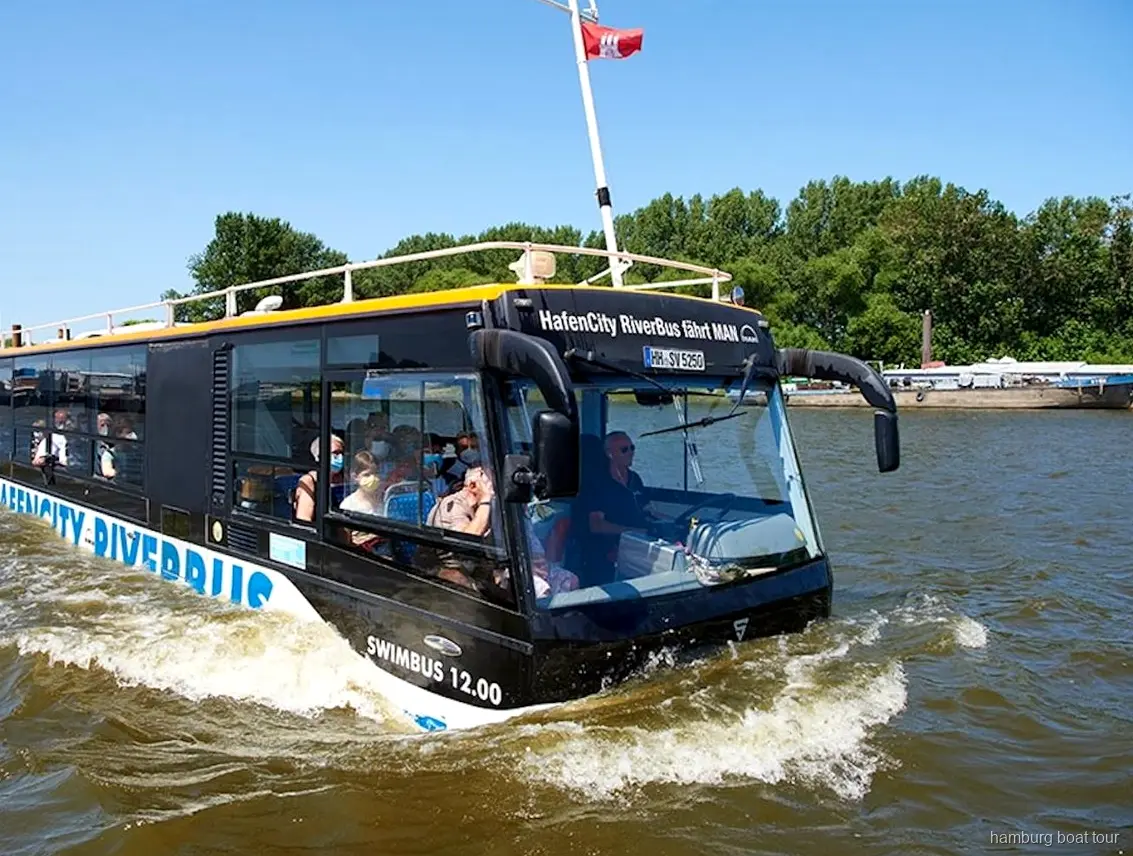Udsigt til Speicherstadt fra amfibiebus-rundfarten på land og vand