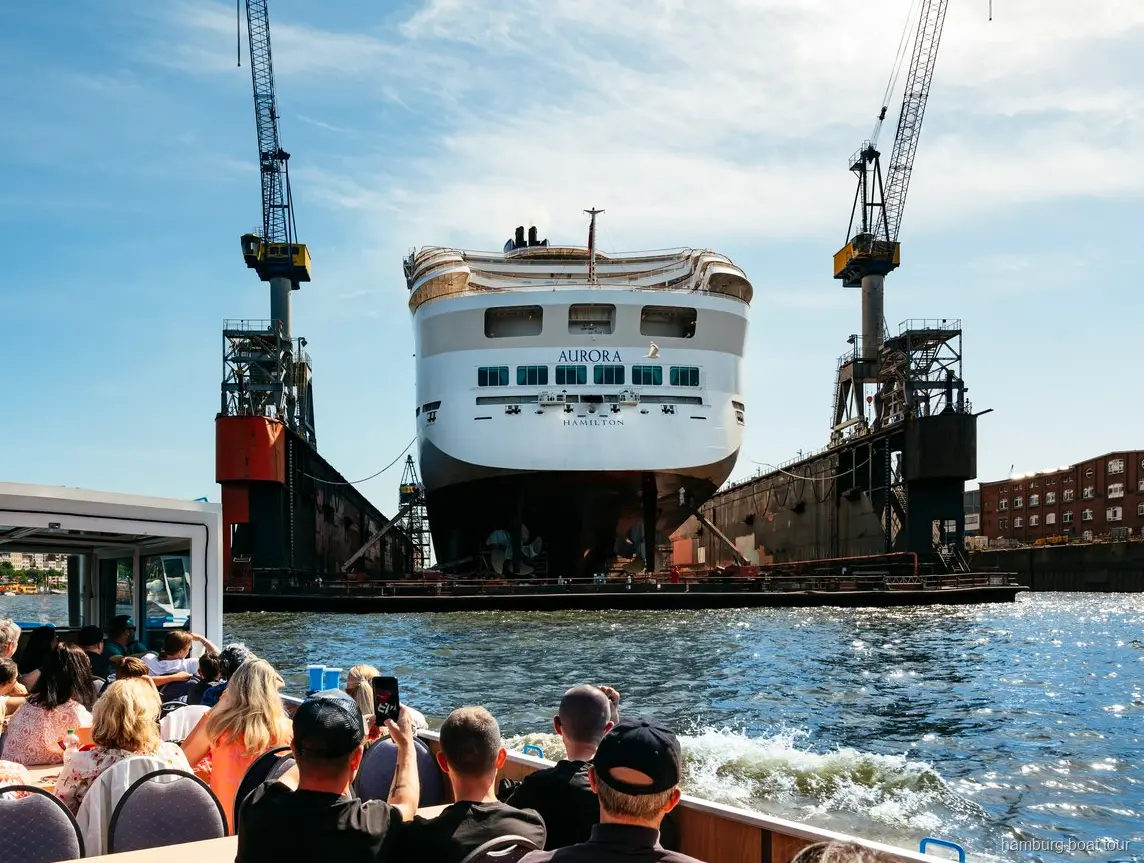 Vaixells de contenidors vistos des d'un creuer pel port i Speicherstadt de Hamburg