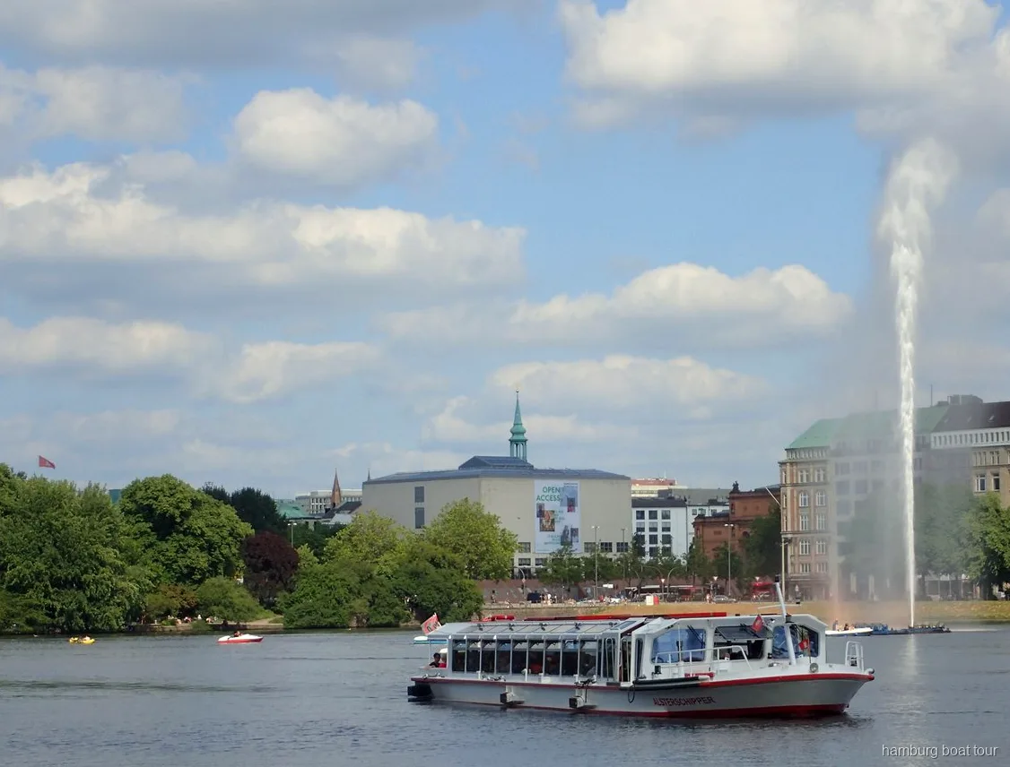 Boat on the Alster lake during a Hamburg Alster canal cruise