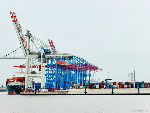 Blohm and Voss shipyard viewed during a Hamburg harbor cruise