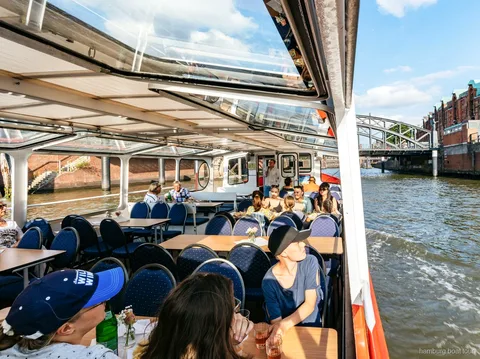 Wine and cheese served on board a Hamburg harbor sunset cruise