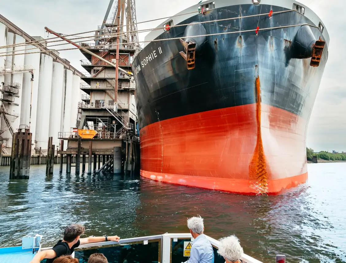 Containerskibe i Hamborg havn set under XXL havnerundfarten